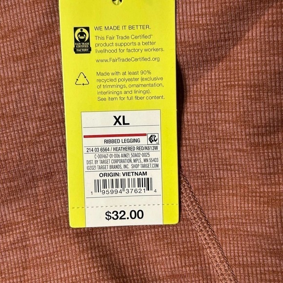 All In Motion Leggings Womens XL Heathered Red Ribbed Pockets High Rise NEW - Picture 3 of 10